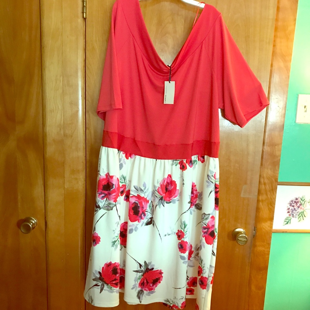 Coral and floral off the shoulder dress size 26